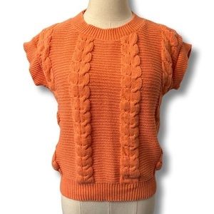 Vintage Cap Sleeve Sweater Orange Sherbet‎ Cotton Crew Neck S